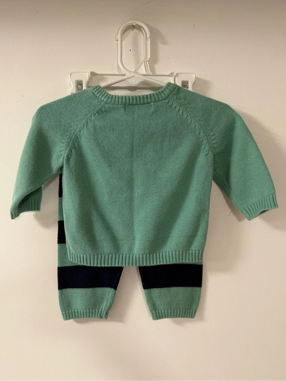 Mint Green Sweater Set with White Anchor and Navy Stripes
